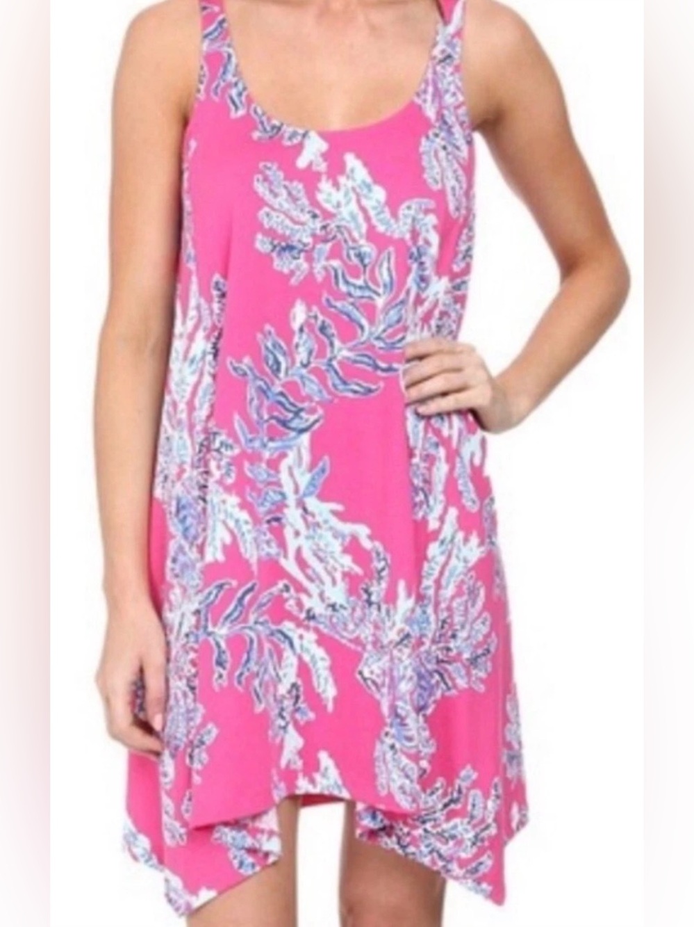 Lilly Pulitzer Monterey Dress Pink Samba Floral Pima Cotton Racerback M